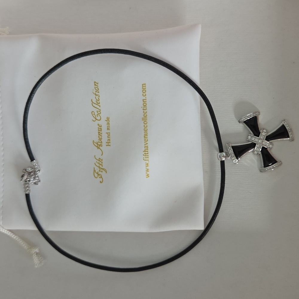 Elegant Black and Silver Cross Pendant Necklace from Fifth Avenue Collection